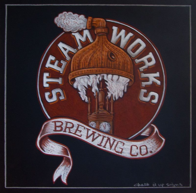 Steamworks Brewery Chalkboard Sign, Steamworks Brewery Chalk Art Logo Sign