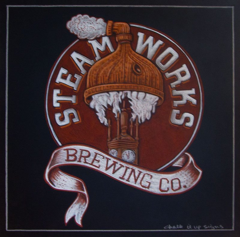Steamworks Brewery Chalk Art Logo Sign