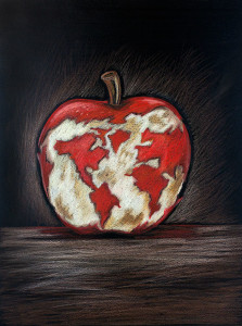 Apple with World Map, Magazine Graphic
