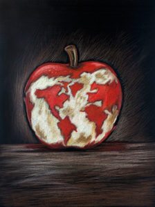 Spot Chalk Art Illustration, Apple with World Map, Magazine Graphic