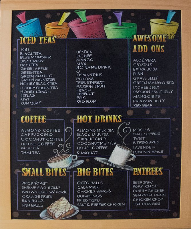 Bubble Tea, Coffee, Hot drinks, Menu Board, Framed,Bubble Tea Chalk Board Sign