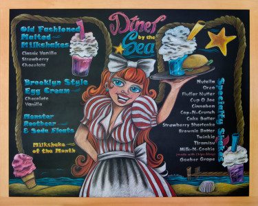 Diner By The Sea, Chalk It Up Signs, Long Beach, New Jersey,  Restaurant Menu Chalkboard, chalkboard, diner, diner illustrations, diner art