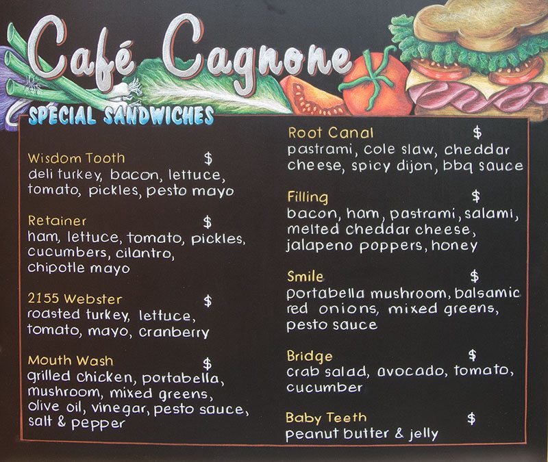 Cafe Cagnone Chalkboards for Catering Company, Cafe Cagnone, Chalkboard Menu, San Francisco, vegtables, sandwich