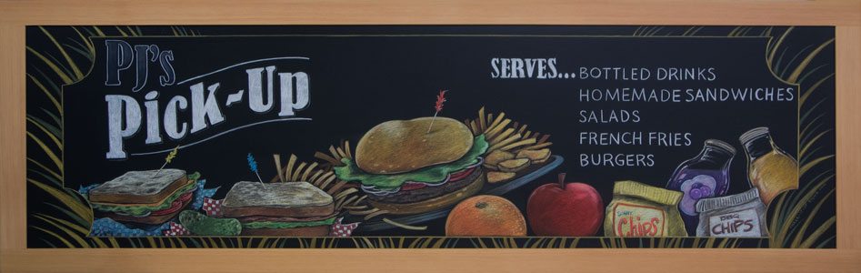 Cafeteria Pick Up Chalkboard Sign, chalk it up signs, texas college