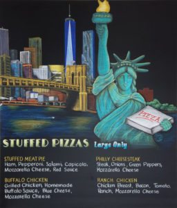 Italian style pizza, Folcroft, PA, Pennsylvania, Hand Drawn Statue of Liberty Chalk Art