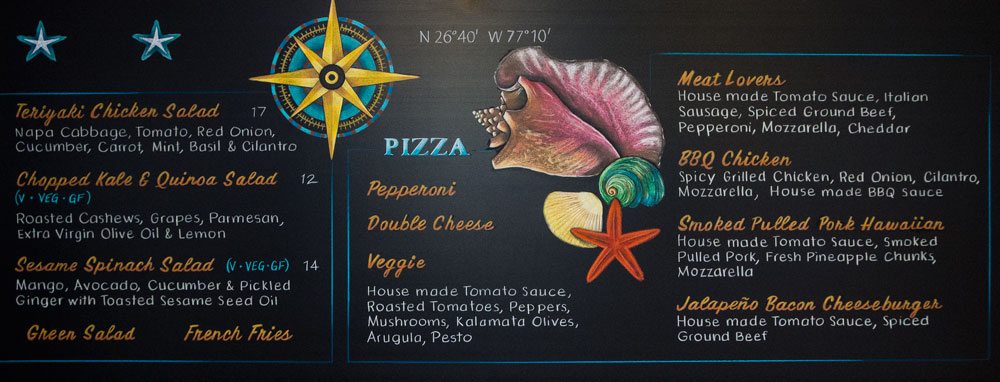 Takeout Chalkboard Menu,menu sign ideas, customized chalkboard, Baker's Bay Bahamas Chalkboard Menu, chalkboard menu, Chalk It Up Signs, chalkboard, menu, Baker's Bay, Bahamas, marina menu, marina restaurant, nautical images, seashells, seafood, beach