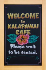 Kalapawai Cafe, restaurants, pubs, delis, diners, ice cream stands, weddings, special events, Chalk It Up Signs, Chalkboard artist, Chalk artist, Hawaii, hibiscus flower