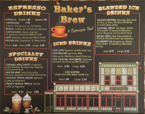 vintage chalkboards, photo booth back drop, Chalk It Up Signs, Johnston's Bakery, Sheboygan, WI, Wisconsin, chalkboard, chalkboard menu, vintage, coffee illustrations, heritage building, coffee, cafe, bakery