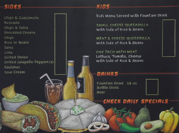 hand drawn custom mexican food restaurant chalkboard