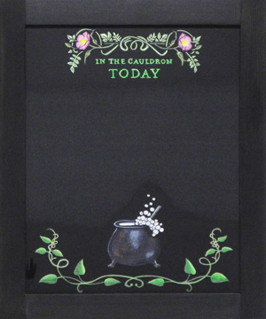 Soap Company Chalkboard, Custom Chalk Art, framed in balck, Soap Cauldron, black on black