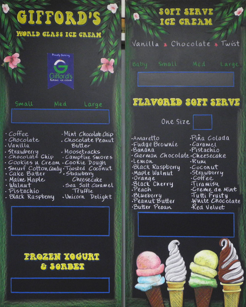 chalk board menus, chalk It Up Signs, ice cream chalkboard, menu chalkboard