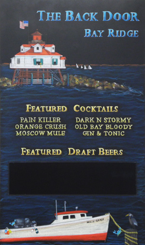 Custom Chalk Menu, nautical chalkboard, chalk It Up Signs, cocktail chalkboard, old boat and buildings hand drawn in chalk, chalkboard sign with art