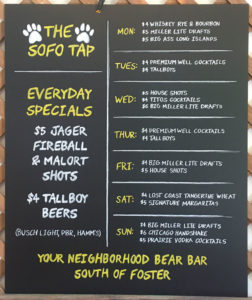 two bears tavern, happy hour menu, happy hour menu chalkboard, happy hour chalkboard, happy hour specials, chalk it up signs, cius, menu chalkboard, specials chalkboard, Chicago, Illinois 