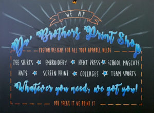 custom chalkboard typography, typography, custom chalkboard, chalk it up signs, da brothers print shop, hand lettering, fonts, print shop