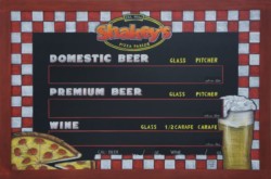 chalk artist, Shakey's Pizza Parlor, chalk it up signs, chalkboard art, chalkboard menus, chalk sign, chalk signage, custom chalkboards, hand drawn