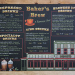 coffee chalkboard, chalkboard menu, menu art, Vintage Chalkboards , Wisconsin Chalkboard Sign going to Sheboygan. Features cedar barboard framing and chalk art menu and picture of Johnstons Bakery.