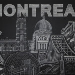 onsite chalk artist, chalk images, Canada Chalkboard, sealed chalk art, Montreal cityscape, chalkboard, mural, m and m meats