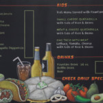 restaurant takeout menu, hand drawn custom mexican food restaurant chalkboard